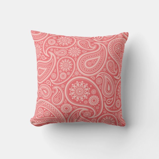 Retro Coral Paisley Pattern Kussen (Voorkant)