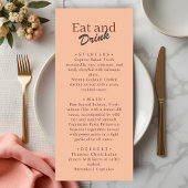 Retro Coral Peach Eat and Drink Wedding Menu