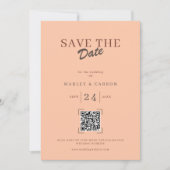 Retro Coral Peach QR Code Save The Date Trouwdag Kaart (Voorkant)
