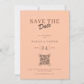 Retro Coral Peach QR Code Save The Date Wedding Kaart (Voorkant)