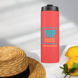 Retro Coral Red Blauwgroen Geel Modern Monogram Lo Thermosbeker