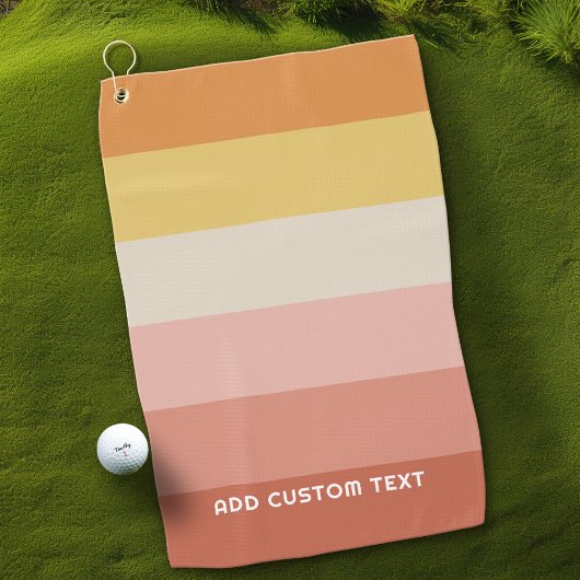 Retro Coral Sunset Stripes Minimal Sans Serif Naam Golfhanddoek
