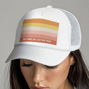 Retro Coral Sunset Stripes Minimal Sans Serif Naam Trucker Pet