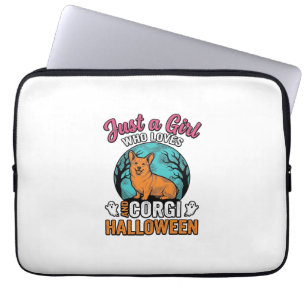 Retro Corgi Halloween Meisje Hond Liefhebber Shirt Laptop Sleeve