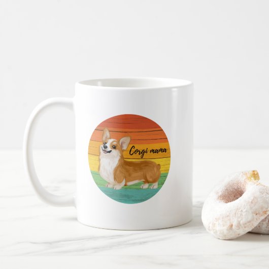 Retro corgi mama hond koffiemok (Met donut)