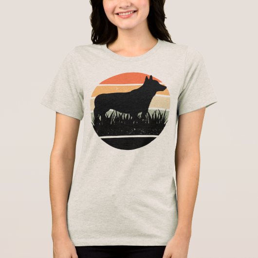 Retro Corgi Sunset Tri-Blend Shirt (Voorkant)