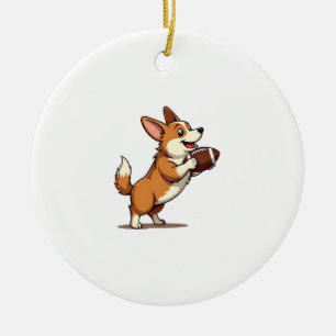 Retro Corgi Voetbalhond Illustratie Retro Sport Keramisch Ornament