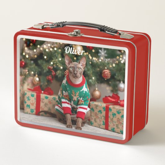 Retro Cornish Rex Cat Christmas gepersonaliseerd (Voorkant)