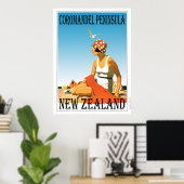 Retro Coromandel Peninsula Beach Poster Nieuw-Zeel (Thuiskantoor)