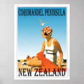 Retro Coromandel Peninsula Beach Poster Nieuw-Zeel (Voorkant)