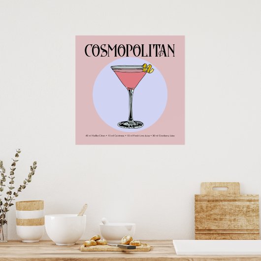 Retro Cosmopolitan Cocktail Illustration Poster (Keuken)