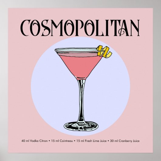 Retro Cosmopolitan Cocktail Illustration Poster (Voorkant)