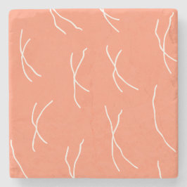 Retro Cottage Abstract Sketchy Lines Salmon Pink Stenen Onderzetter