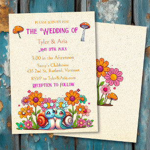 Retro Cottage Core Bloemen en Slakken Bruiloft Kaart