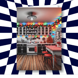 Retro Cottage Kitsch Keuken Kerst Kaart