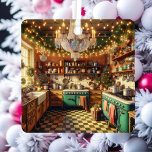 Retro Cottage Kitsch Retro Kerstmis Gepersonalisee Metalen Ornament<br><div class="desc">Gepersonaliseerde kerstversiering. Schattige blauwgroen gezellig huisje Kitsch keuken vol met vakantie decoraties en kerstverlichting en retro vibes. Ik wens u een gezellige ouderwetse kerst en een gelukkig nieuwjaar. De achtertekst van dit vakantie ornament kan gepersonaliseerd worden, zodat u jouw namen kunt toevoegen als u de vakantie begroeting wilt of wijzigen....</div>