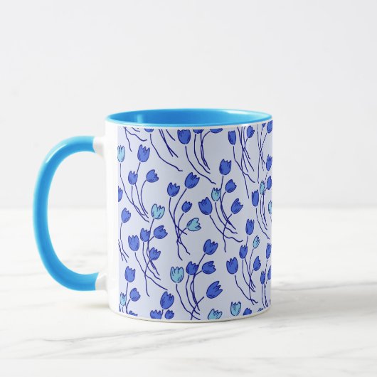 Retro Cottage Schets Tulpen | Blauw Delfts Mok (Links)
