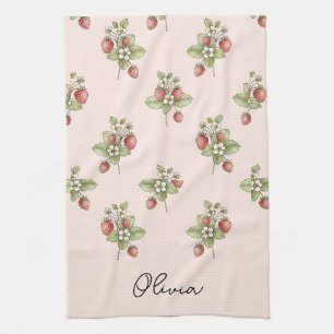 Retro Cottagecore Esthetiek Bessen en Bloemen Theedoek