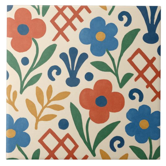 Retro Country Floral Trellis Patroon Tegeltje (Voorkant)