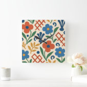 Retro Country Floral Trellis Patroon Vierkante Klok (Huis)