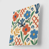 Retro Country Floral Trellis Patroon Vierkante Klok (Hoek)