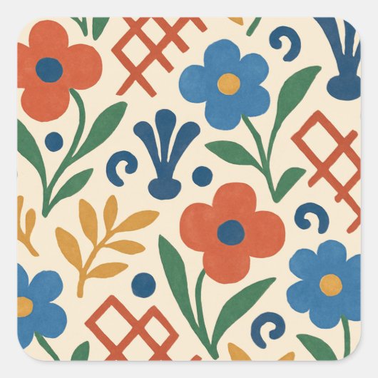 Retro Country Floral Trellis Patroon Vierkante Sticker (Voorkant)