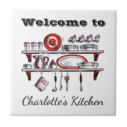 Retro Country Kitchen | Aangepersonaliseerde naam  Tegeltje (Voorkant)