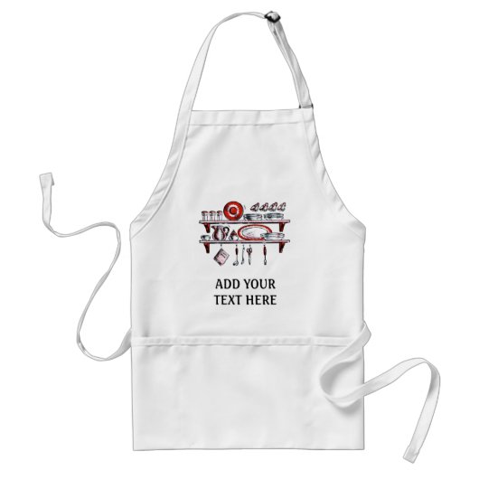 Retro Country Kitchen Shelf in Black White en Red Standaard Schort (Voorkant)