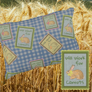 Retro Country Vintage Blauwe Geruite Konijn Wortel Accent Kussen