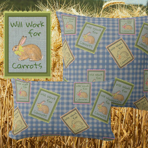 Retro Country Vintage Blauwe Geruite Konijn Wortel Kussen