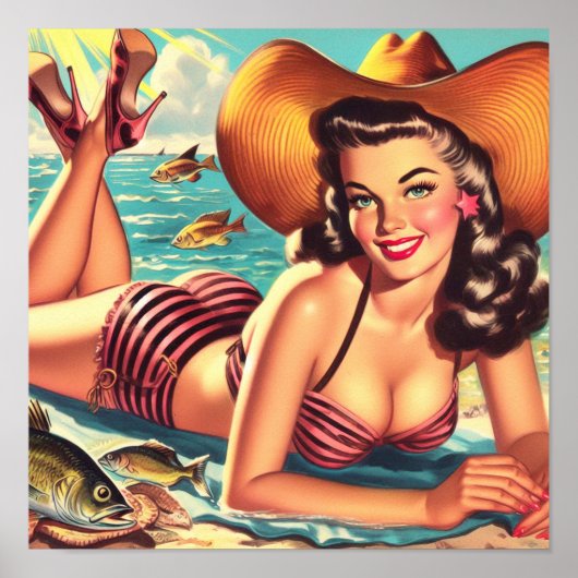 Retro Country Zomer Pin-up Poster (Voorkant)