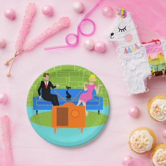 Retro Coupes met Borden van kattenpapier Papieren Bordje (Feest)