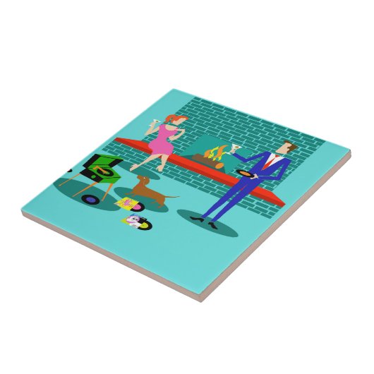 Retro Coupes met Dog Ceramic Tile Tegeltje (Zijkant)