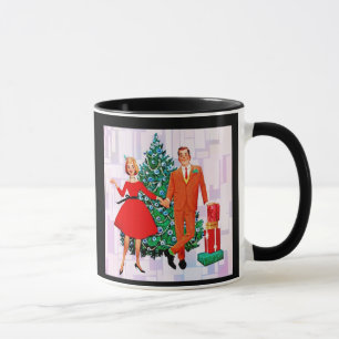 RETRO COUPLE 1950 CHRISTMAS COFFEE MOK