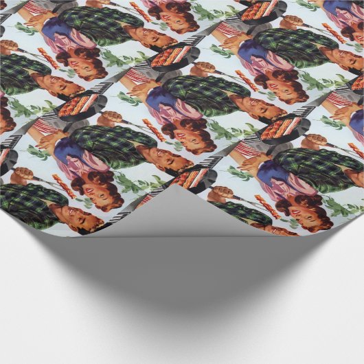 retro Couple BBQ Cadeaupapier (Hoek)