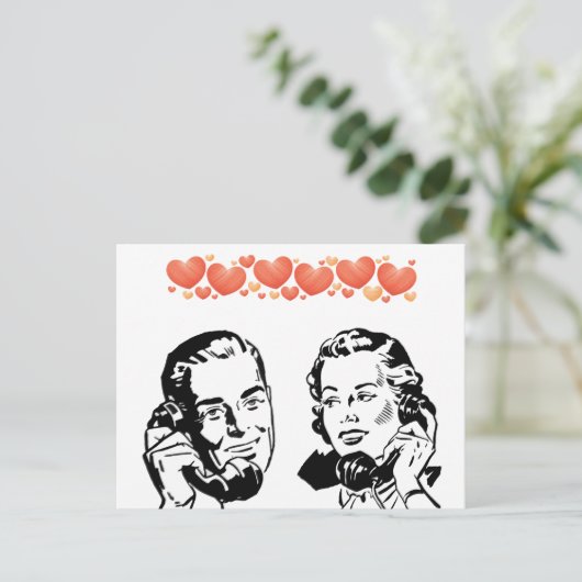 RETRO COUPLE IN LOVE OP ROTARY TELEFOON BRIEFKAART (Staand voorkant)
