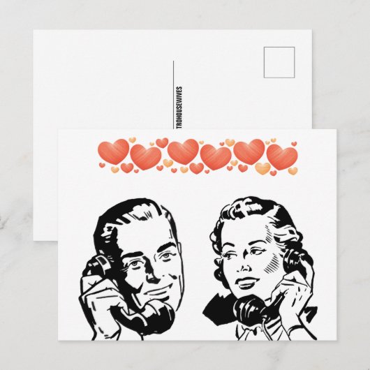 RETRO COUPLE IN LOVE OP ROTARY TELEFOON BRIEFKAART (Voorkant / Achterkant)