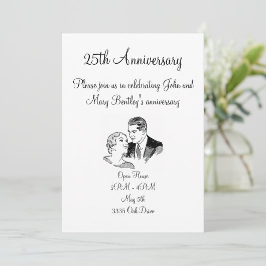 Retro Couple Jubileum Uitnodiging (Staand voorkant)
