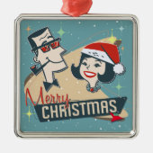 Retro Couple Kerstmis  1950-feestdag Metalen Ornament (Voorkant)