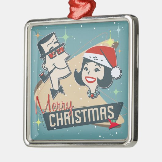Retro Couple Kerstmis  1950-feestdag Metalen Ornament (Links)