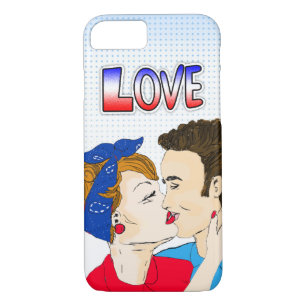 Retro Couple Kissing Nostalgische  Love iPhone 8/7 Hoesje