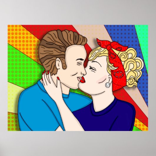 Retro Couple Kissing, Pop Art Poster 1950 (Voorkant)