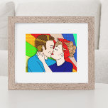 Retro Couple Kissing Pop Art Style Poster<br><div class="desc">Veertig koppels kussen retro pop kunst stijl hand-getekend kunstwerk.</div>