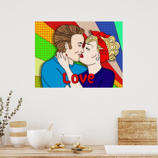 Retro Couple Kissing, Pop Art uit 1950 Poster (Keuken)