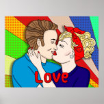 Retro Couple Kissing, Pop Art uit 1950 Poster<br><div class="desc">De Retro Couple Kissing Pop Art Style 1950 van 1950 is een handgetekende kunst.</div>