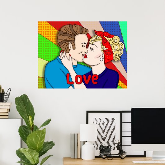 Retro Couple Kissing, Pop Art uit 1950 Poster (Thuiskantoor)