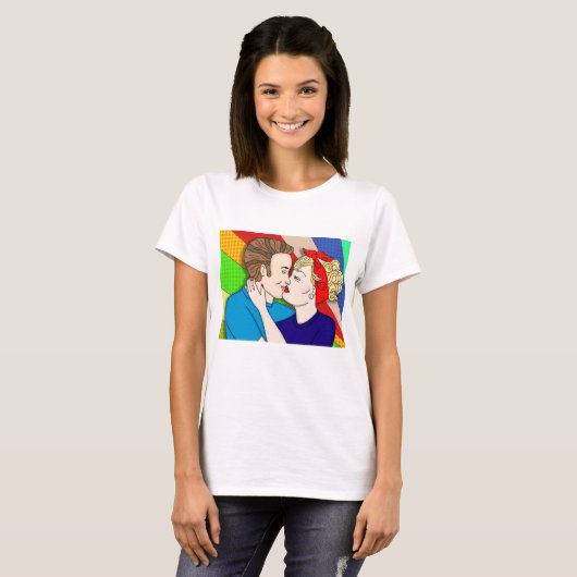 Retro Couple Kissing, Pop Art uit 1950 T-shirt (Voorkant volledig)