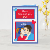 Retro Couple Kissingxo Valentijnsdag Kaart (Gele Bloem)
