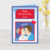 Retro Couple Kissingxo Valentijnsdag Kaart (Gele Bloem)