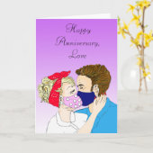 Retro Couple Kussen met maskers op Kaart (Gele Bloem)